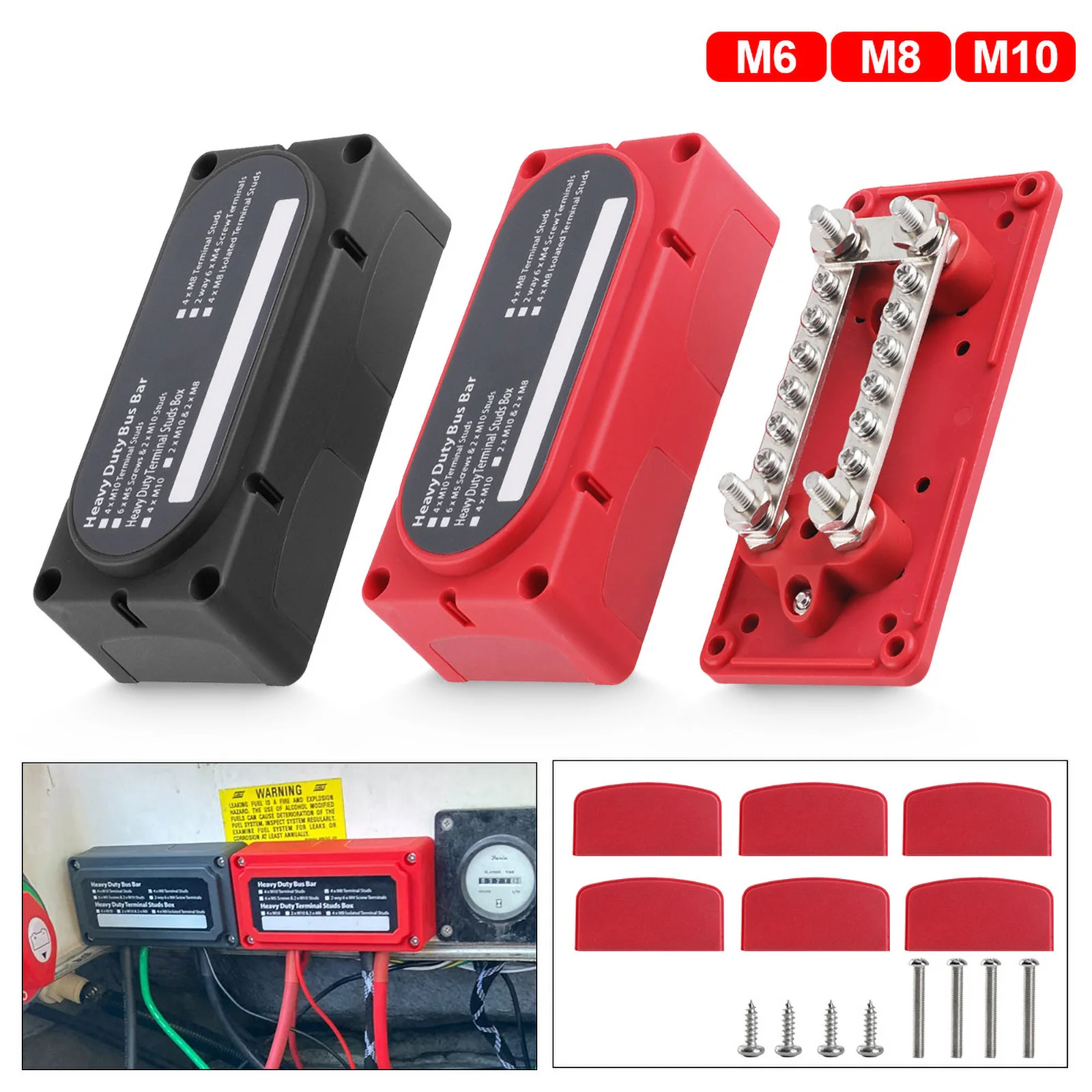 Verteilungs-Klemmenblock aus Kupfer, elektrische Stromschiene 48V 300A, Hochleistungs-Stromschiene mit M6/M8 Anschlussbolzen für Auto und Boot – Detail 2