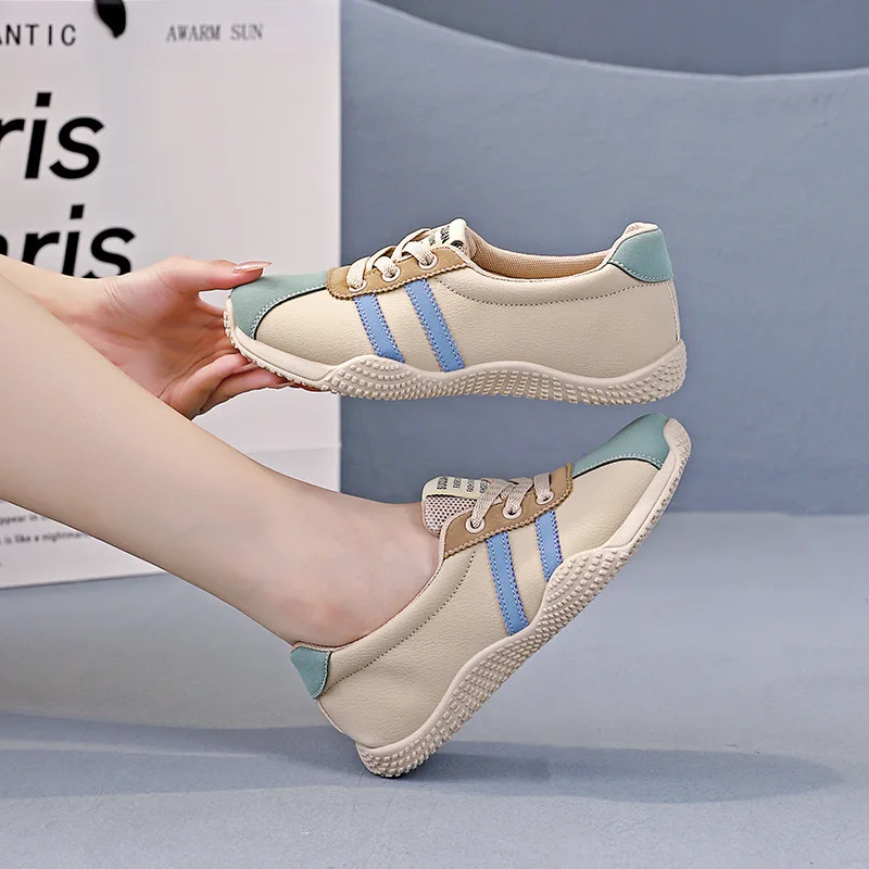 New Women Platform Sneakers Fashion Round Toe Casual Lace Up Sports Shoes Woman Non Slip Walking Shoes Ladies One-pedal Loafers 5