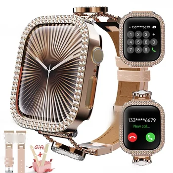Women Luxury Smartwatch with Sparkling Rhinestones & Metal Wristband, Interchangeable Straps. Features BT Calling, Heart Rate Tracking, Wireless Charging, 110+ Exercise Modes, 3ATM Waterproof, AMOLED Touchscreen, 7-Day Battery. Works with Android/iOS,
