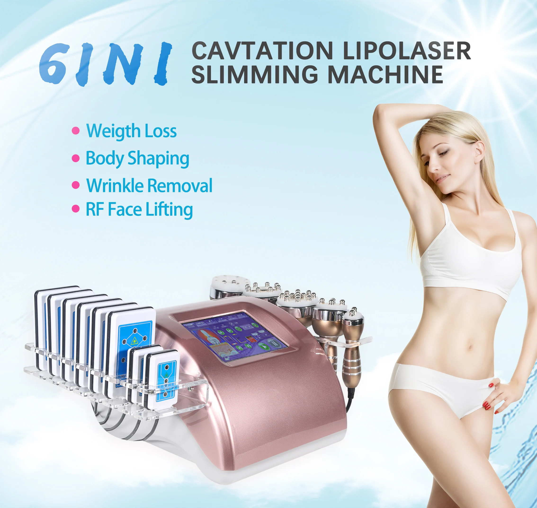 6 In 1 40K Ultrasonic Cavitation Slimming Machine Vacuum Body Shaping Facial Skin Lifting Tightening Massage Weight Loss Beauty