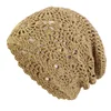 New Women Handmade Crochet Slouchy Beanie Knit Hat Elegant Flower Hollow Out Breathable Skull Cap Elastic Beanies Chemo Cap 6