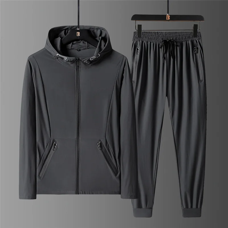 

Tracksuit Men Sweatsuit Spring Summer Ice Silk Hooded Jacket Sweatshirt+pant Running Jogging Outfits Casual Workout Exercise Set