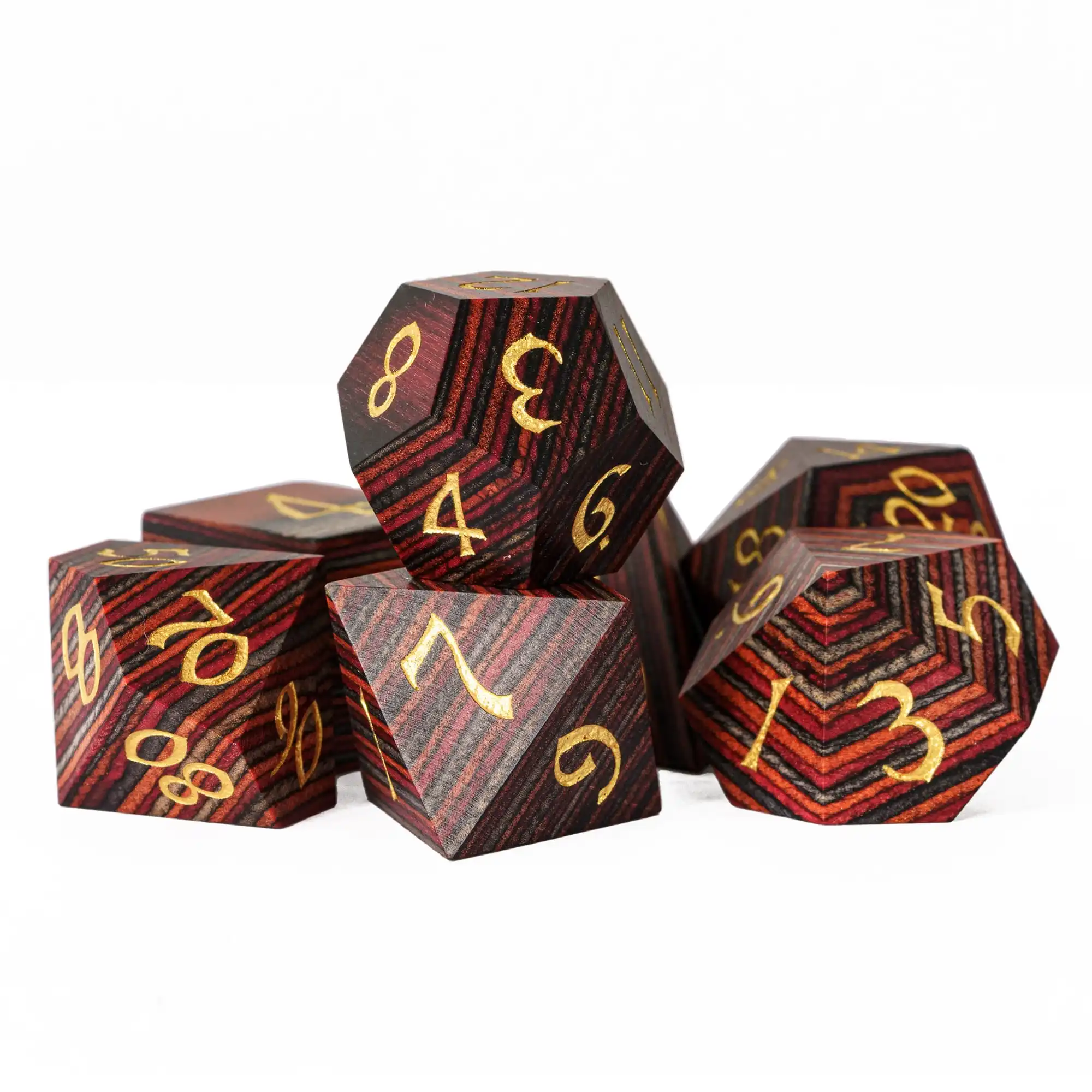 Cusdie DND Wooden Dice Set 7Pcs D4 D6 D8 D10 D% D12 D20 Polyhedral Game Dice Dice Set for Table Games TRPG