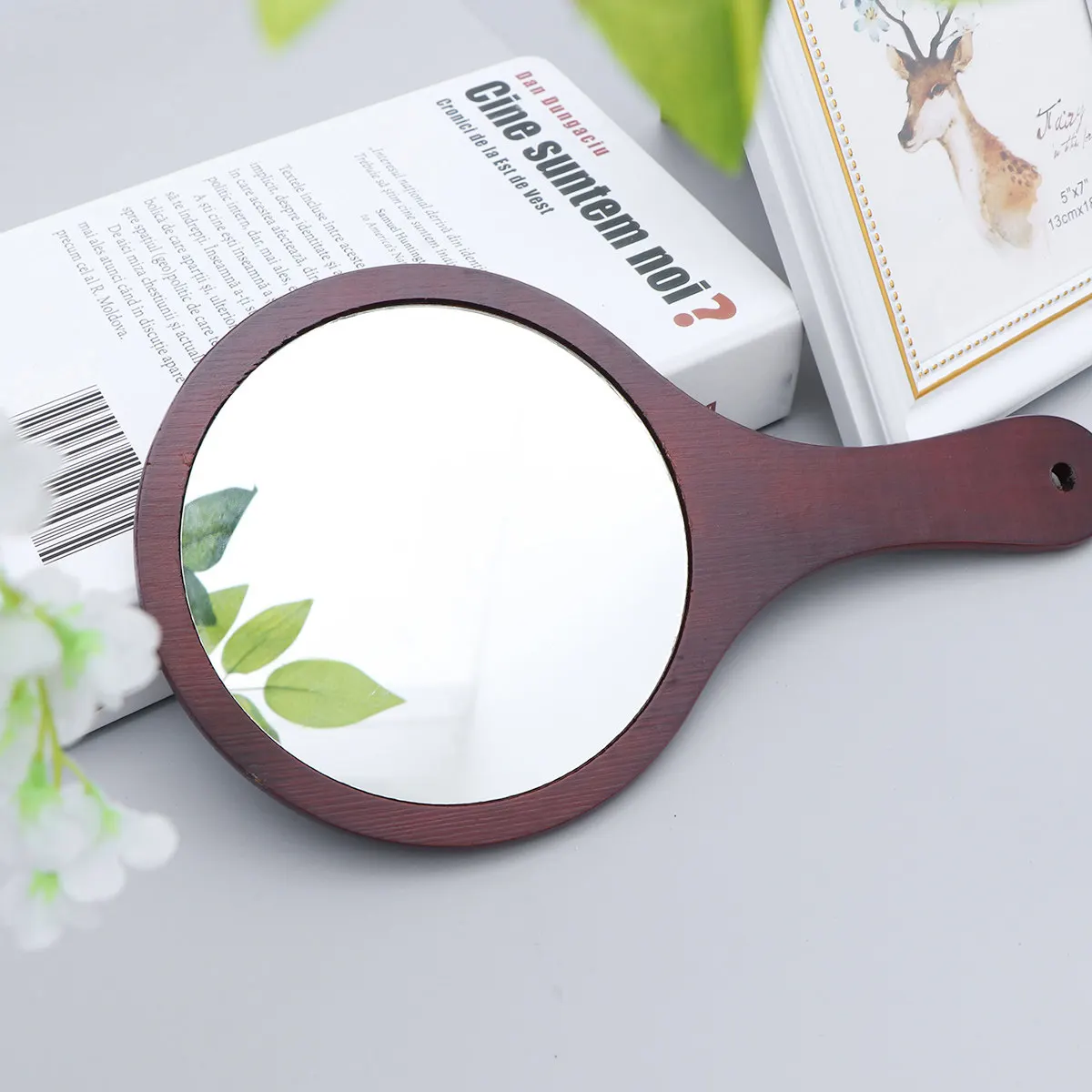1Pcs 우아한 나무 프레임 휴대용 화장 거울 매일 정리할 수 있는 대형 투명 프리미엄 유리 거울 벽걸이 가능