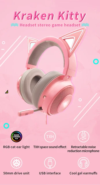 Surround Sound Razer Cat Ear Headphones Pink Surround Sound Razer