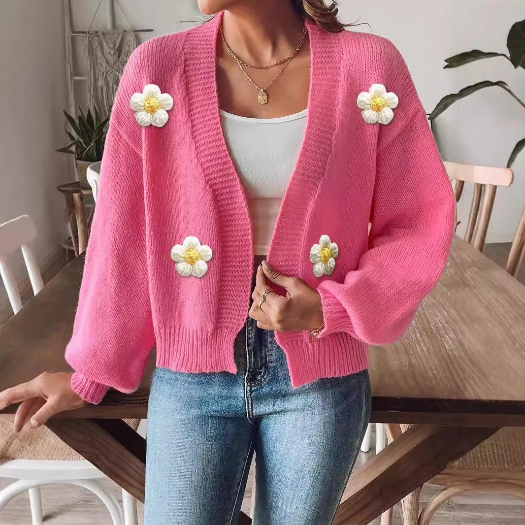 Women Autumn Winter Long Sleeve Crochet Knitwear Cardigan Sweater