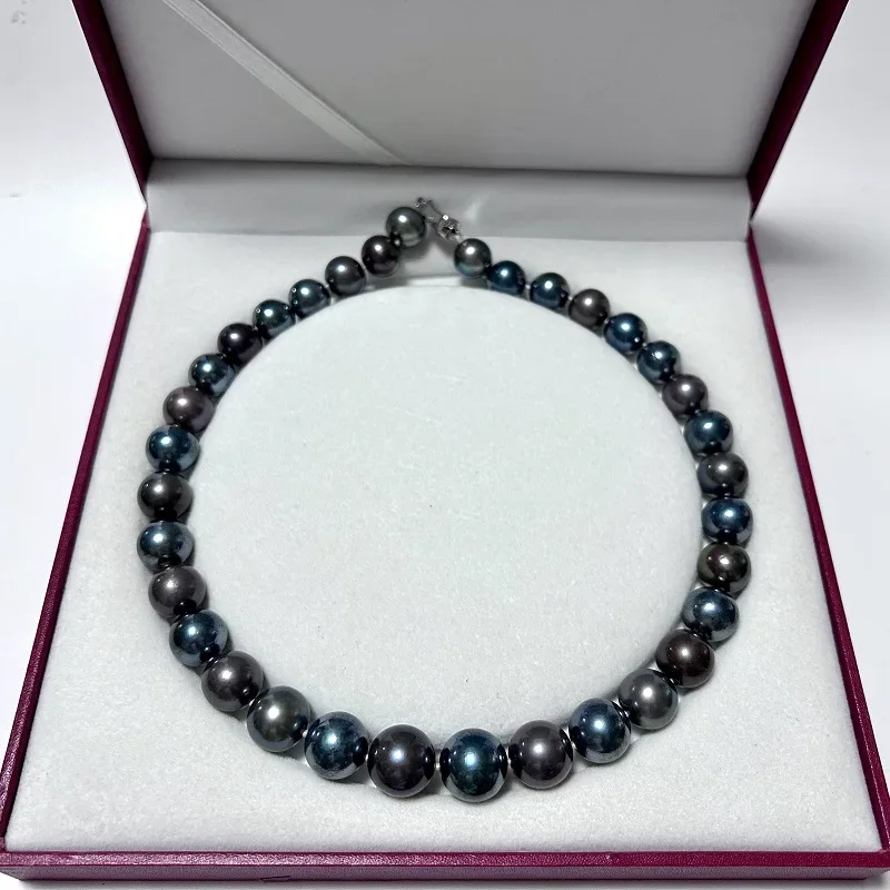 

Luxury 925 Sterling Silver Pearl Necklace 12-15mm Genuine Jewelry for Women Sea Mix Color Round Less Flaw Pearls Fashion Gifts