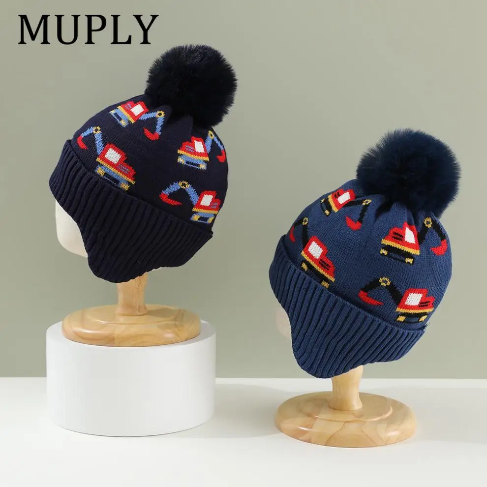 New Baby Knitted Hats Boys Girls Warm Caps Autumn and Winter Cartoon Kids Beanie Children's Earmuffs Caps 2-7T