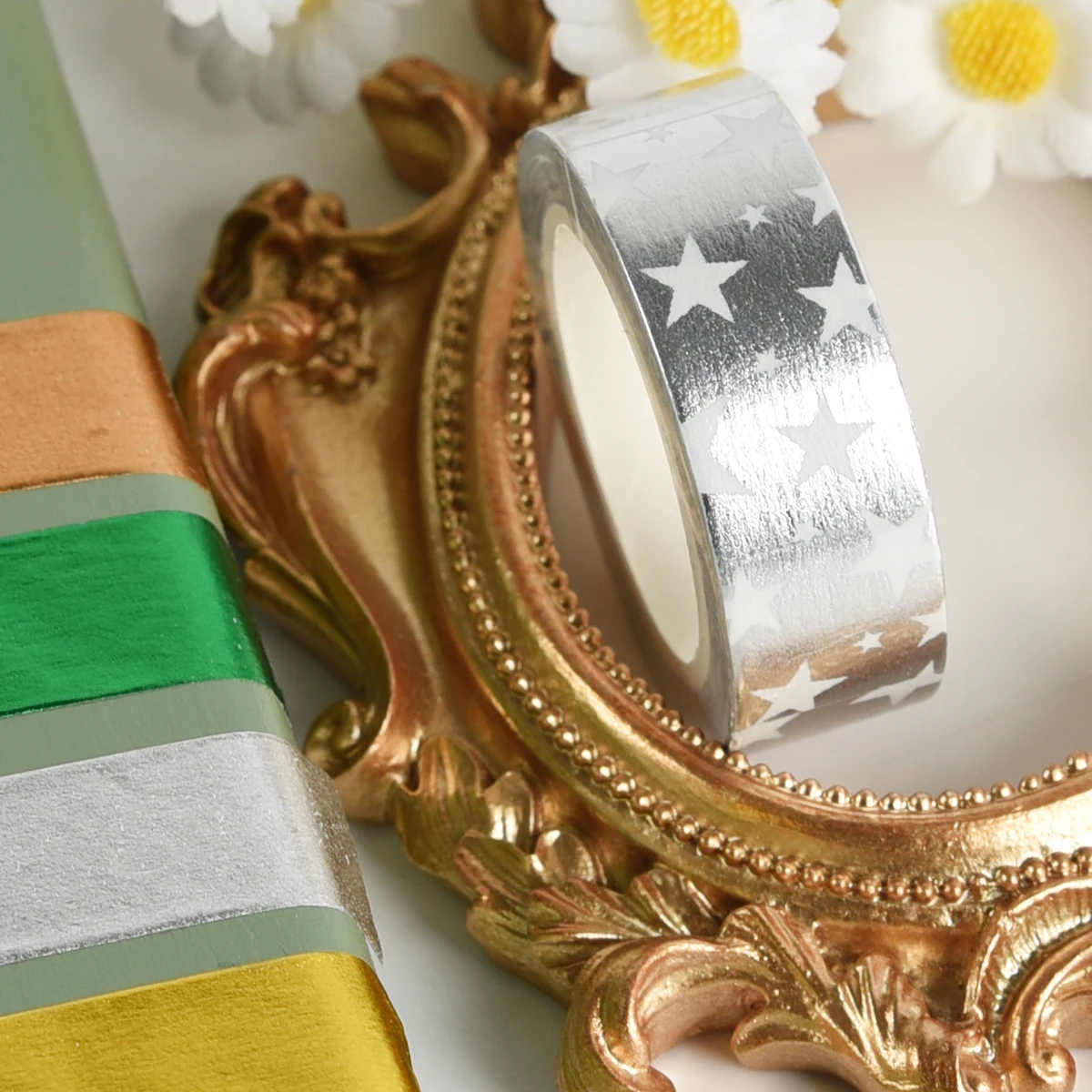 15mm*10m Japanese Kawaii DIY Scrapbooking Tools Gold Foil Washi Tape Gold/Silver/Copper/Star/Green Color Masking Tape 5