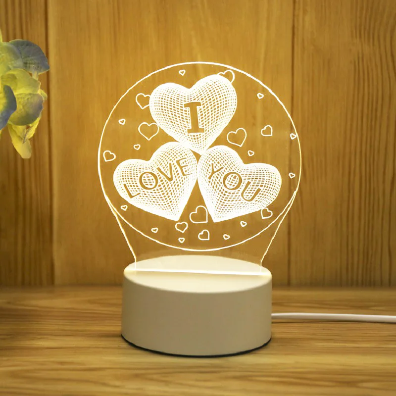 Romantické láska 3D akryl LED lampa pro domácí dětské noc lehký stůl lampa narozeniny večírek dekorace valentine's den u postele lampa