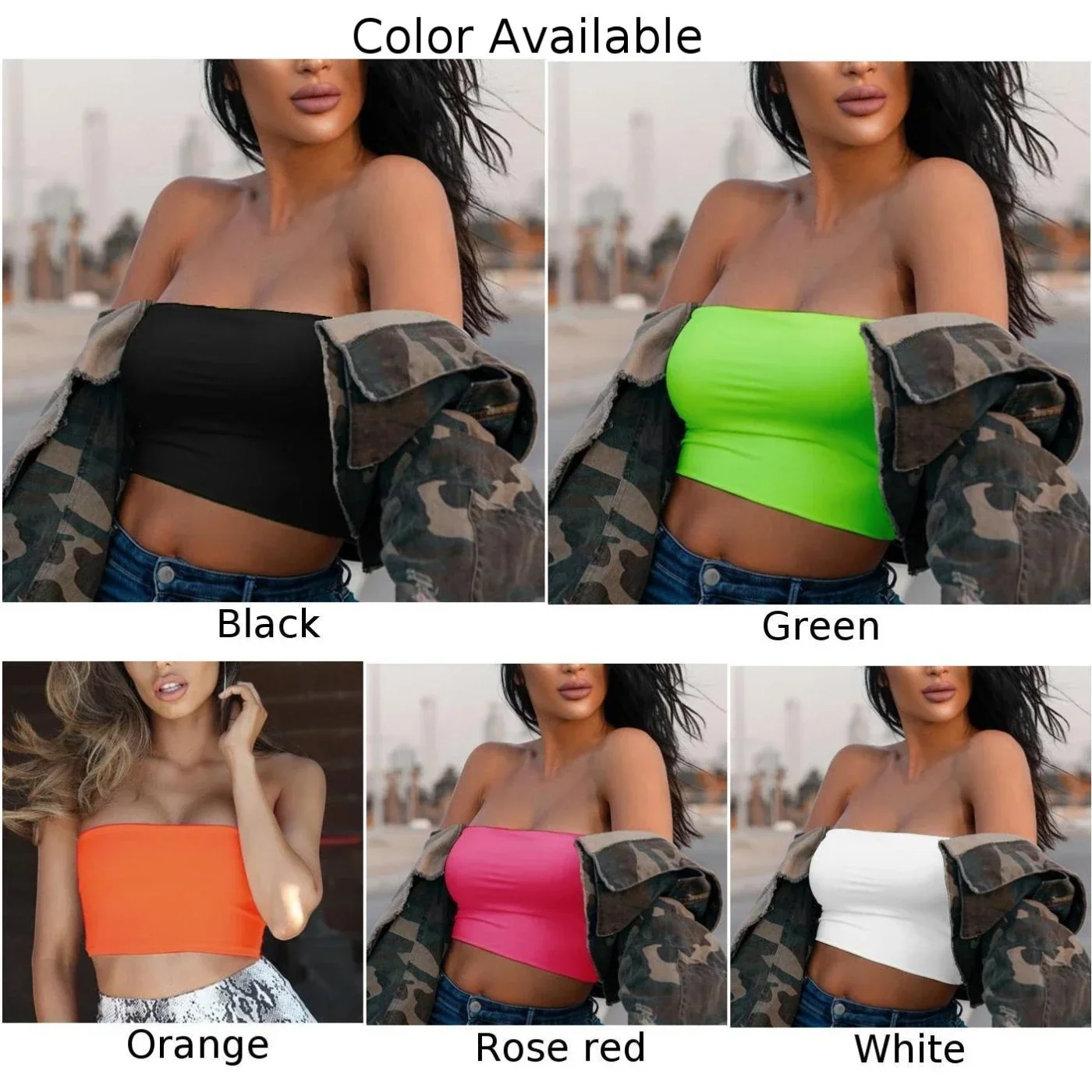 Women Sexy Solid Breathable Strapless Bandeau Stretch Commuter Crop Tops Casual Lingerie Vest Bra
