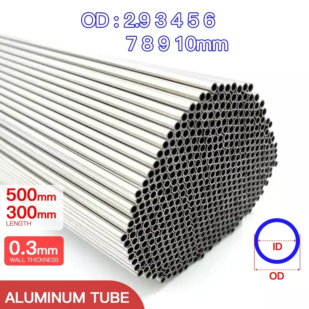 Aluminium Pipe 0.3mm Thickness 3-10mm OD Straight 300 500mm Long Round 6063 Aluminum Alloy Tube Thin-walled aluminum tube