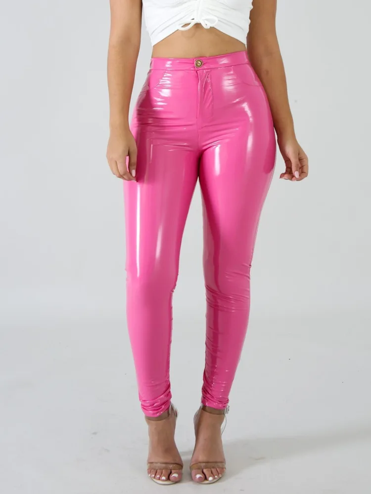 Absorberend diepte kalkoen Pu Leather Trousers Streetwear | Black Latex Pants Women Pink - Pu Leather  Pants - Aliexpress