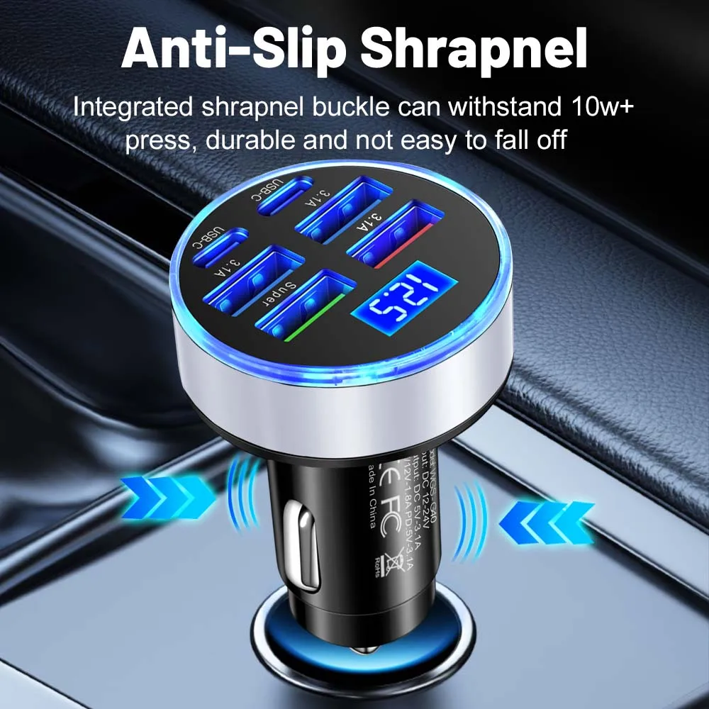 100W 6/10 Ports Car Charger Fast Charging PD QC3.0 USB C Car Phone Charger Type C Adapter in Car For iPhone Xiaomi Samsung Huawe