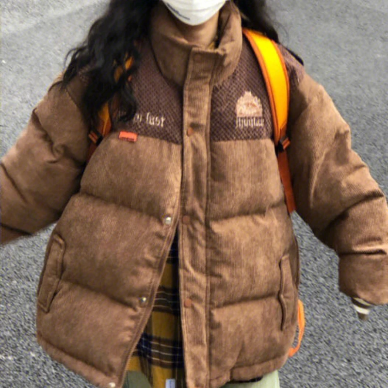 

Color Blocking Embroidery Thickened Cotton Padded Jacket for Female Winter Standing Collar China-Chic Students Coat