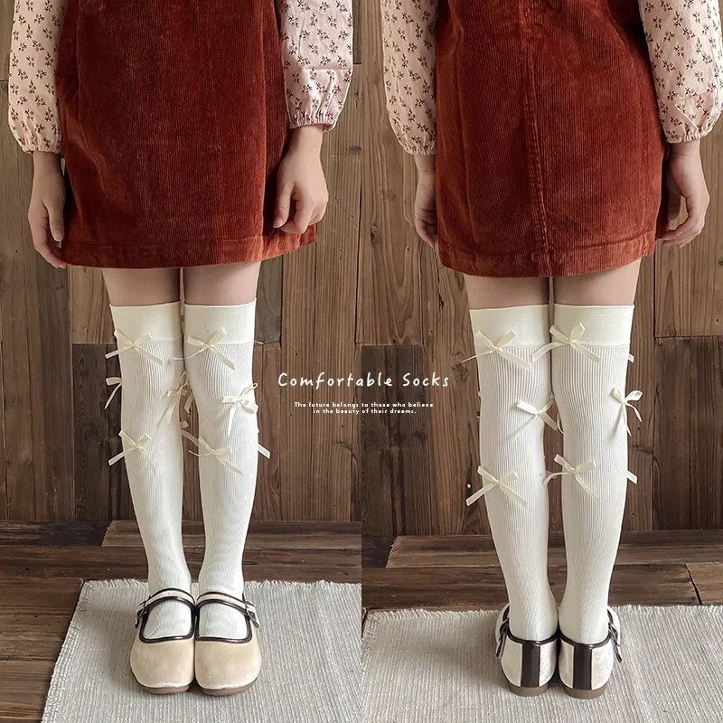 1 Pair Cute Fashoin Kids Legging Stocking Sock School Korean Fashion Bow Knee High Sock Children Spring Autumn Soft Cotton