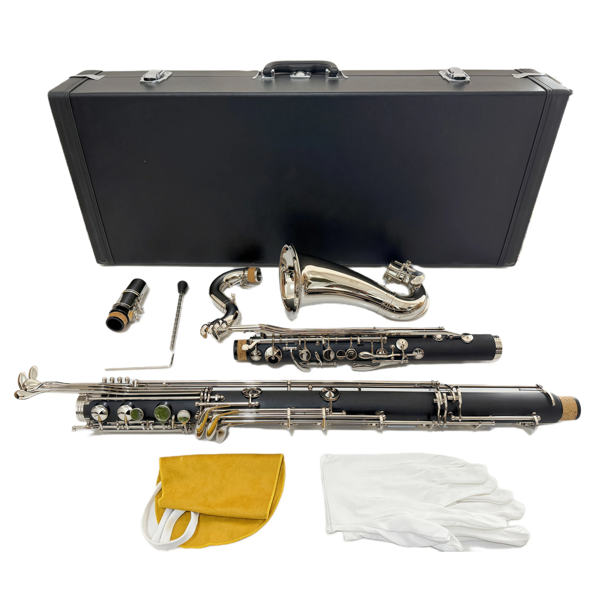 Professional Bass Clarinet Low C Bb Key Clarinet with Case Nickel Plated keys