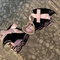Lolita hair accessory Black Pink lace bow clip sweet girl hairpin ﻿ 6