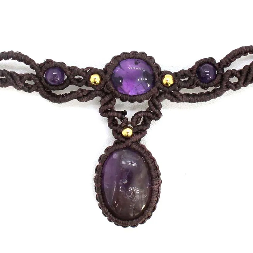 

Unique Elegant Style Natural Gem Stone Knit Handmade Pendant Necklace Amethyst Lapis Lszuli Green Aventurine Female Jewelry