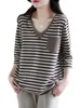 Women's Casual Striped plus Size Slimming T-irt Linen Loose Sve Top Vintage Seven-Quarter Sve Base irt