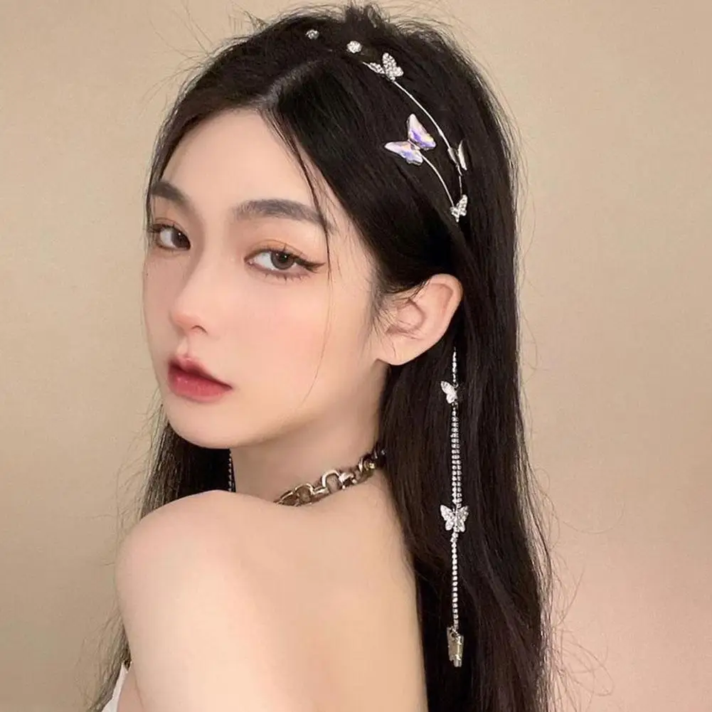 모조 다이아몬드 헤어 액세서리, 크리스탈 진주 머리띠, 나비 머리띠, 여자 티아라 머리띠, U4L2