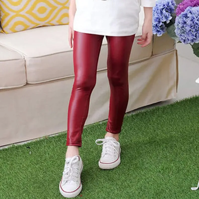 Spring Children's Pants For Girls Fashion Faux Leather Girls Leggings Thin Kids Skinny Trousers