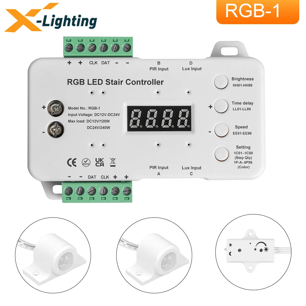 

16 Steps Main Cable RGB Led Stair Lights PIR Motion Sensor Controller For Automatic Stairway Ladder Step Induction Strip