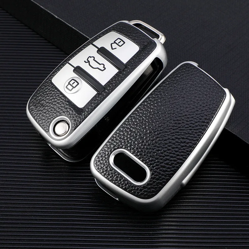 Luxury Leather Car Key Cover - Sleek Foldable Protection