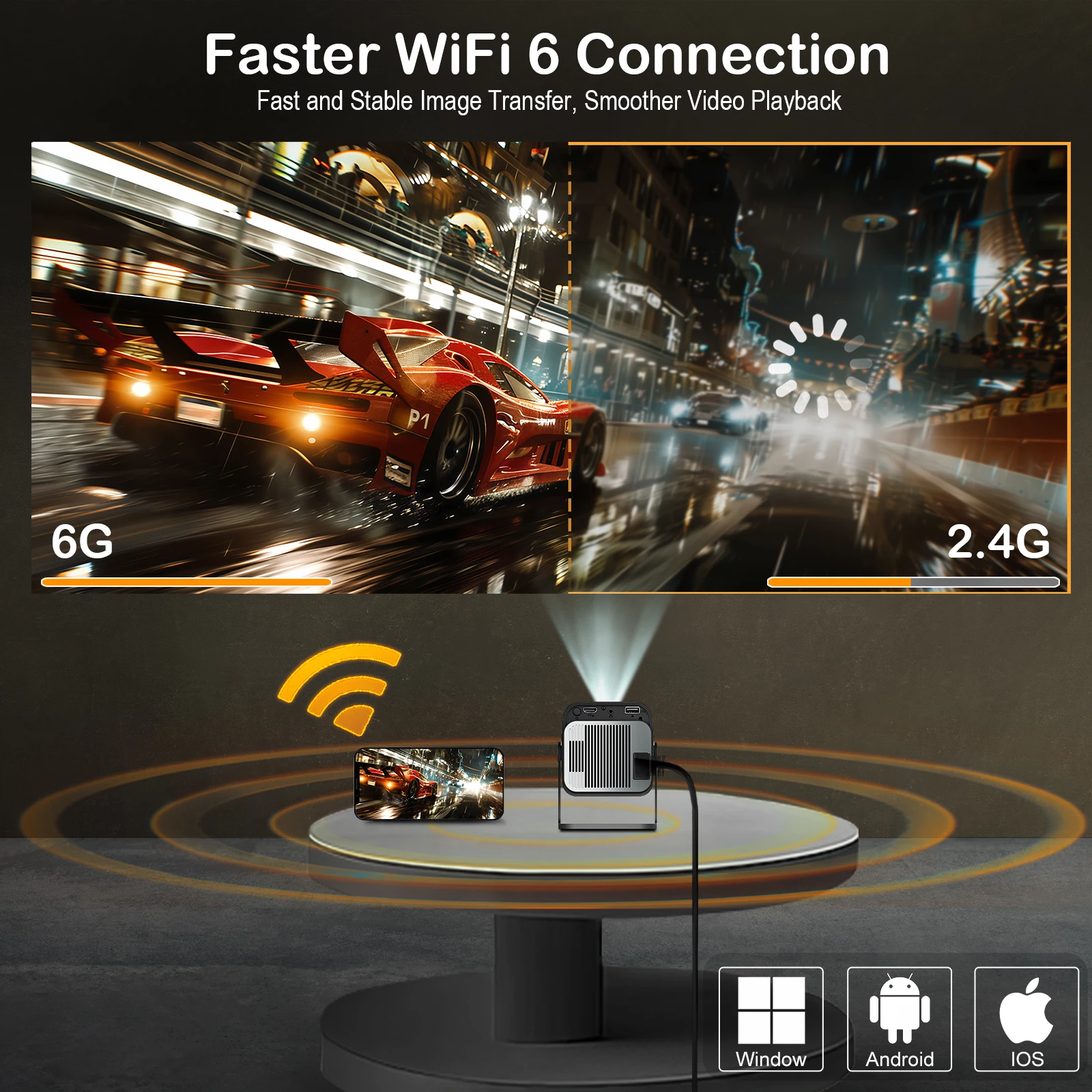 Woopker HY320 Mini Projector Upgrade 4K Android 11 Native 720P Projector 300ANSI Wifi6 BT5.0 Home User Portable