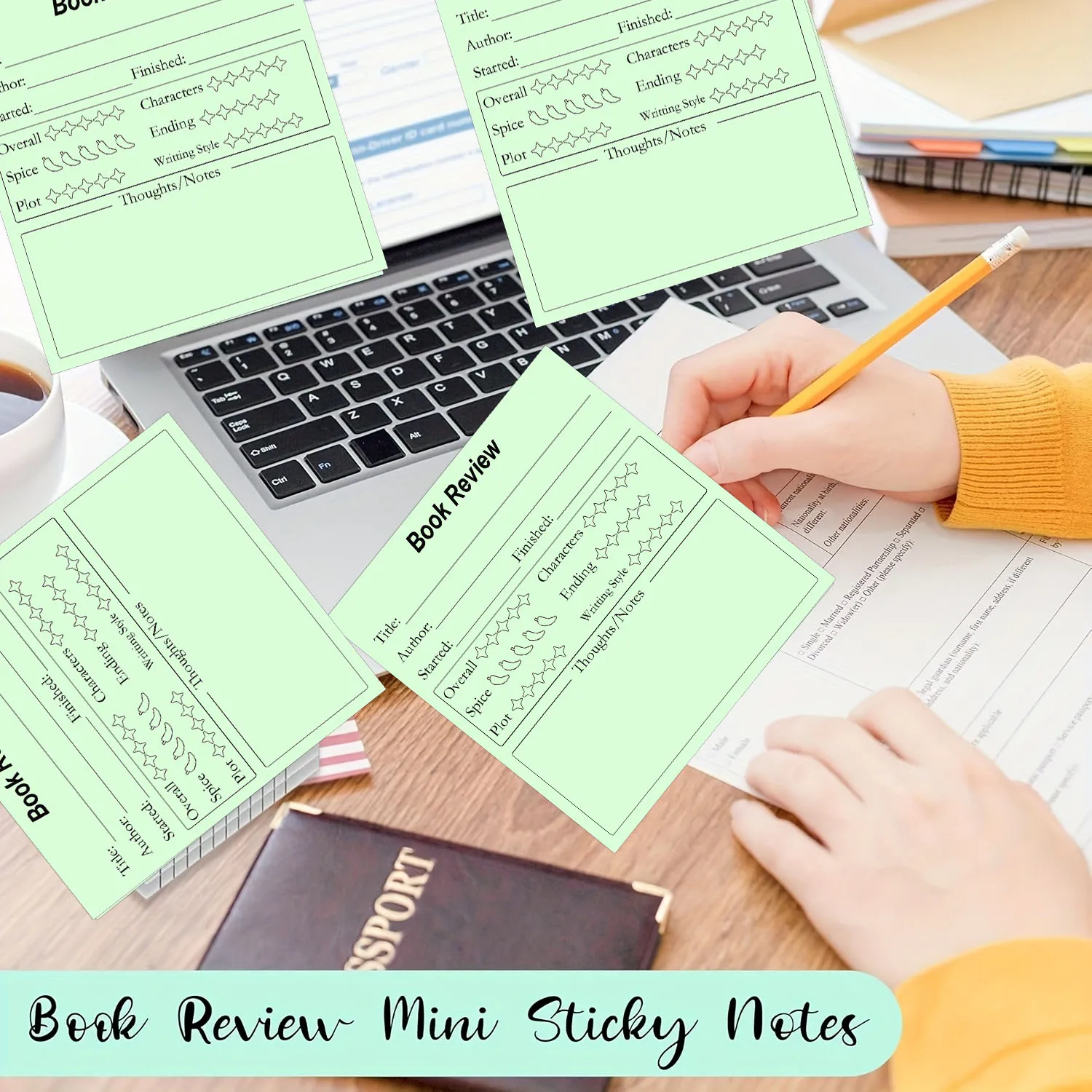 100Pcs Book Review Mini Sticky Notes-4Colors Reading Journals for Book Lovers & Readers, Small Notepads Bookish Bookworm Gifts