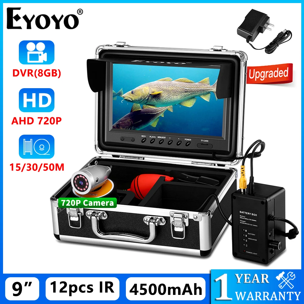 

Eyoyo New 1024x600 9" IPS Screen Fish Finder Kit DVR Function 1.0MP AHD 720P Underwater Fishing Video Camera With 12 IR Lights