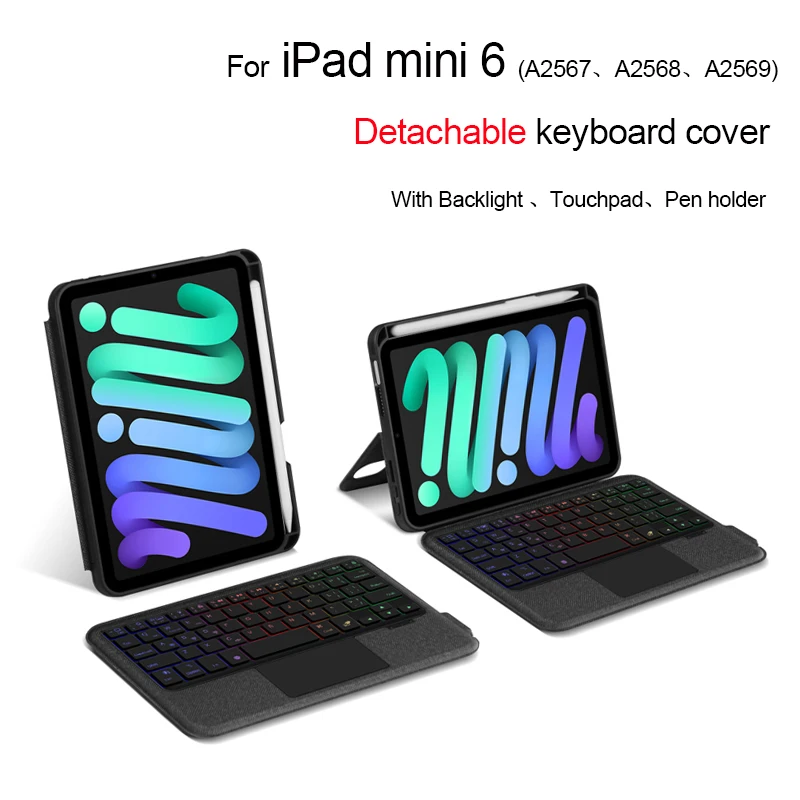 

Магнитный съемный чехол для клавиатуры Bluetooth для iPad Mini 6-го поколения A2567 A2568 A2569 с сенсорной панелью и подсветкой клавиатуры, умный чехол