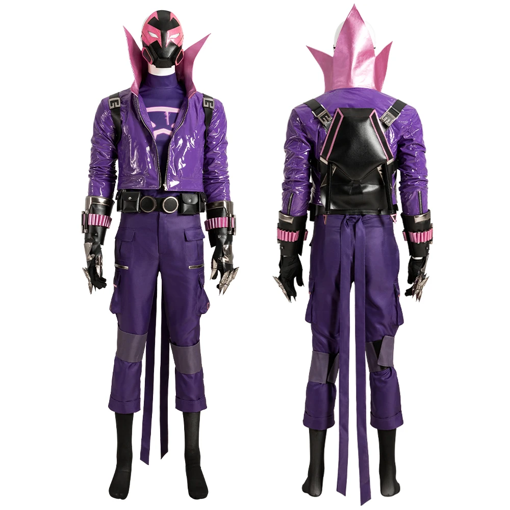 

Halloween Carnival Miles Cosplay Costume Adult Men Across The Verse Hero Purple Outfit With Props