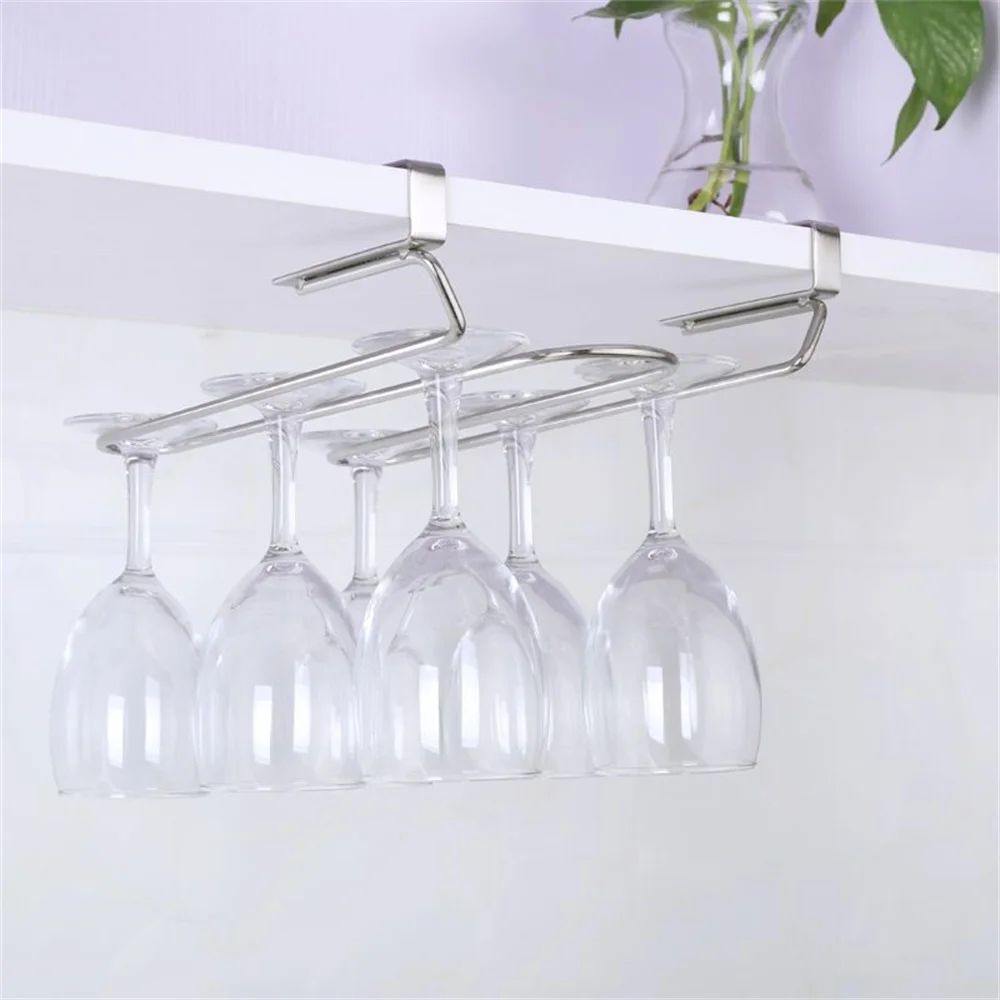 

Stainless Steel Storage Rack Cups Hanger Shelf Glass Holder Red Wine Goblet Free Punching Cabinet Hanging Kitchen Supplies