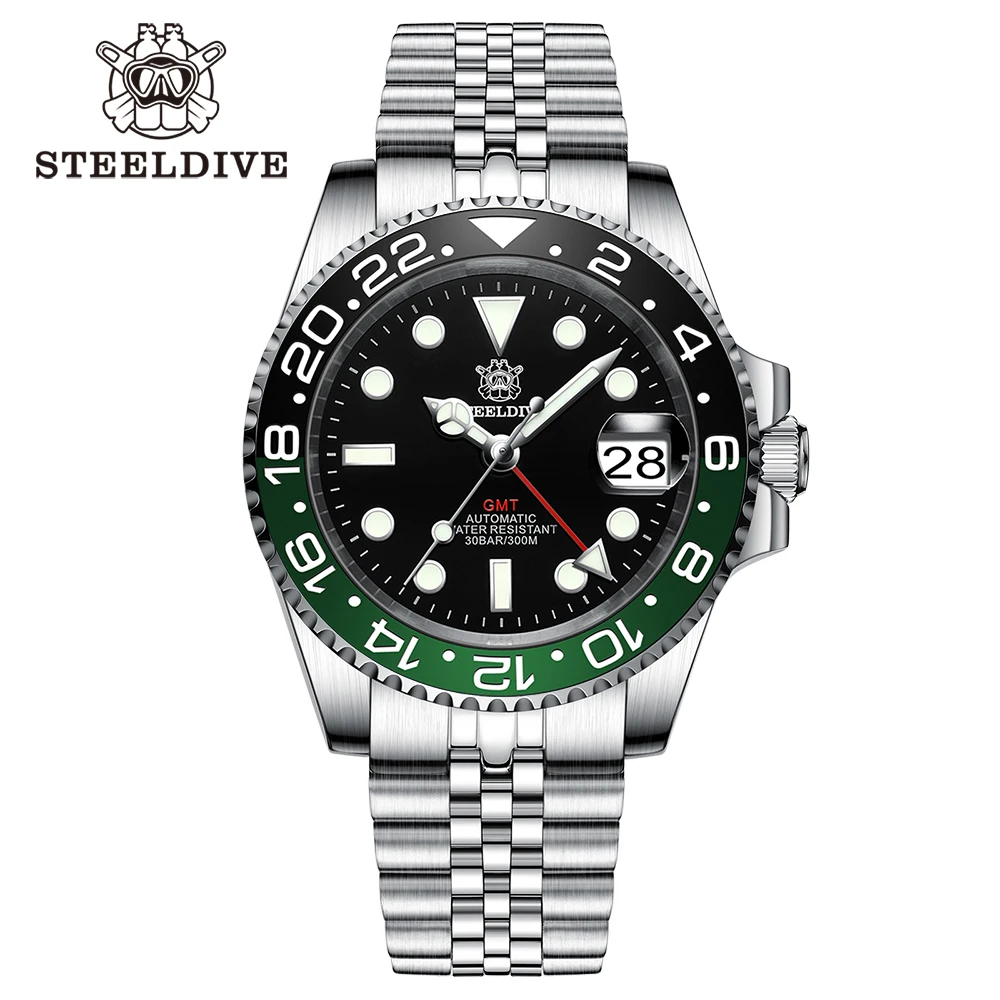 STEELDIVE SD1993 V2  Bi-Direction Ceramic Bezel 41MM Super Luminous 300M Waterproof Mens NH34 GMT Automatic Dive Watch Reloj new in steeldive sd1953t water ghost super luminous automatic mechanical wristwatches 300m waterproof ceramic bezel dive watch