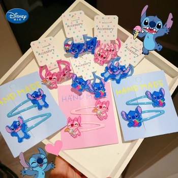 1pair Disney Anime Lilo & Stitch Hair Bands Kawaii Stitch Hairpin Cartoon Rubber Band Hair Accessoires Kids  Toy Girl Gifts