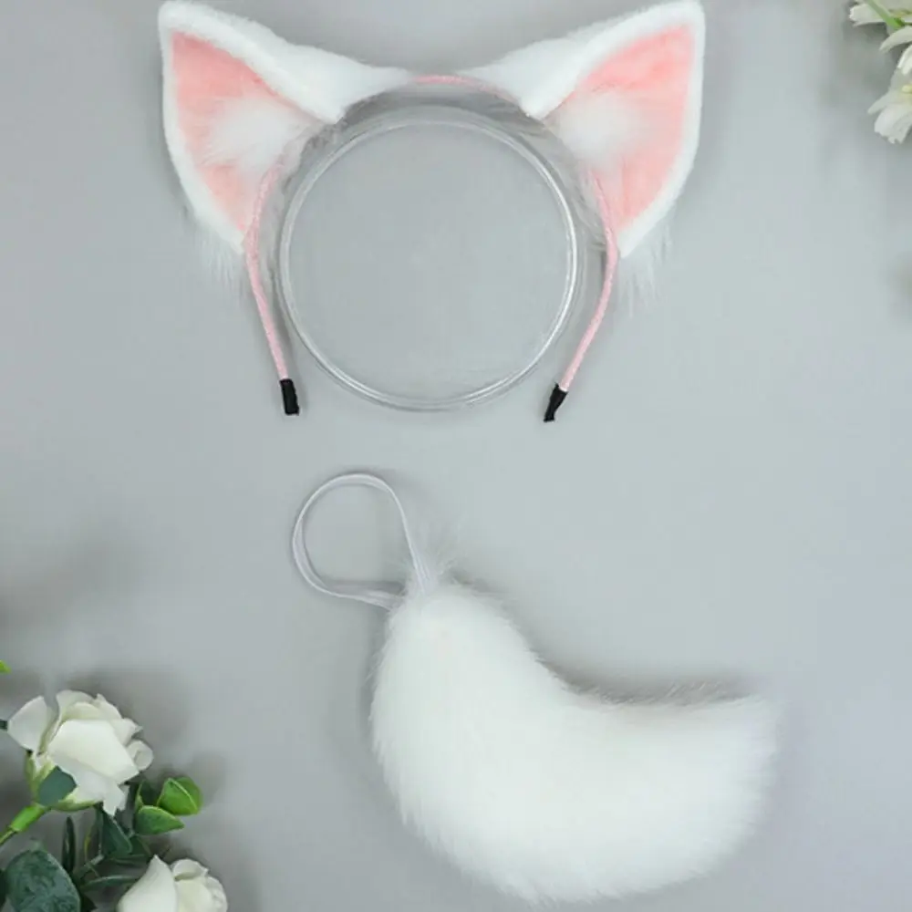 Cat Wolf Ears 20cm Doll Headwear Ear Tails Black White Idol Doll Headwear Cat Ear Soft Cute Headwear for Cotton Doll Dress Up