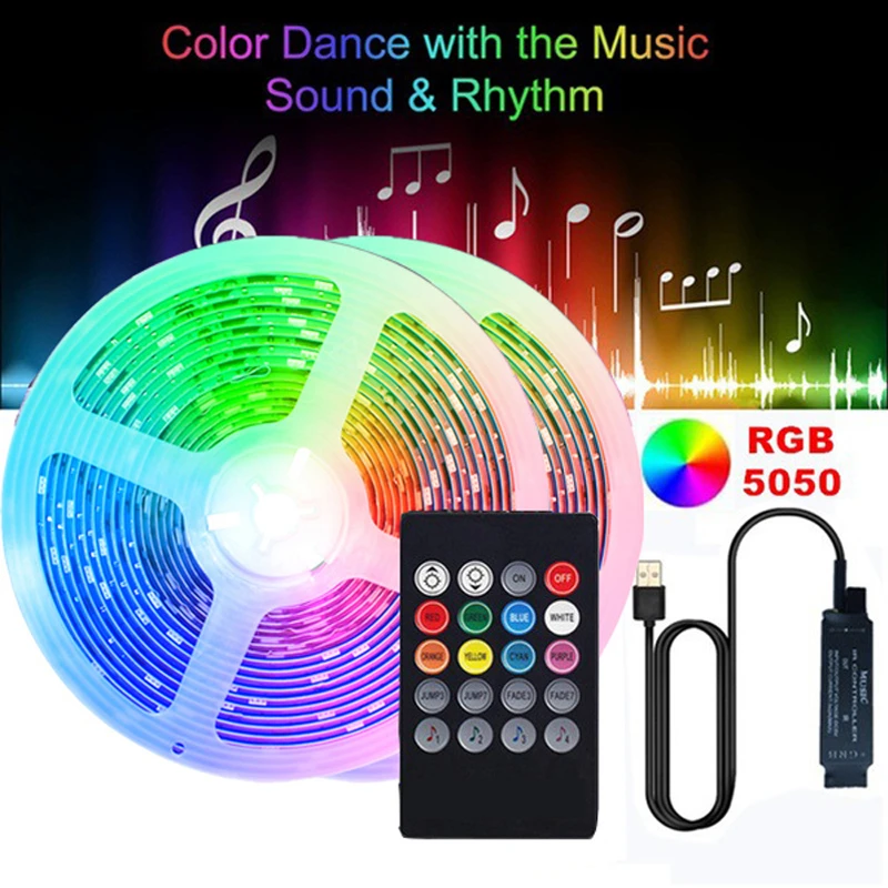 LED Strip Light RGB5050 USB Colorful TV Flexible Background Music Sound  Control with 20 key Luminous Soft Light Bar Luces Led|LED Strips| -  AliExpress