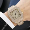 Punk Men Women New Men's Watch Quartz Hip Hop Fashion Leisure Square Alloy Steel Band Diamond Gold Watch for Classmate Gift 2