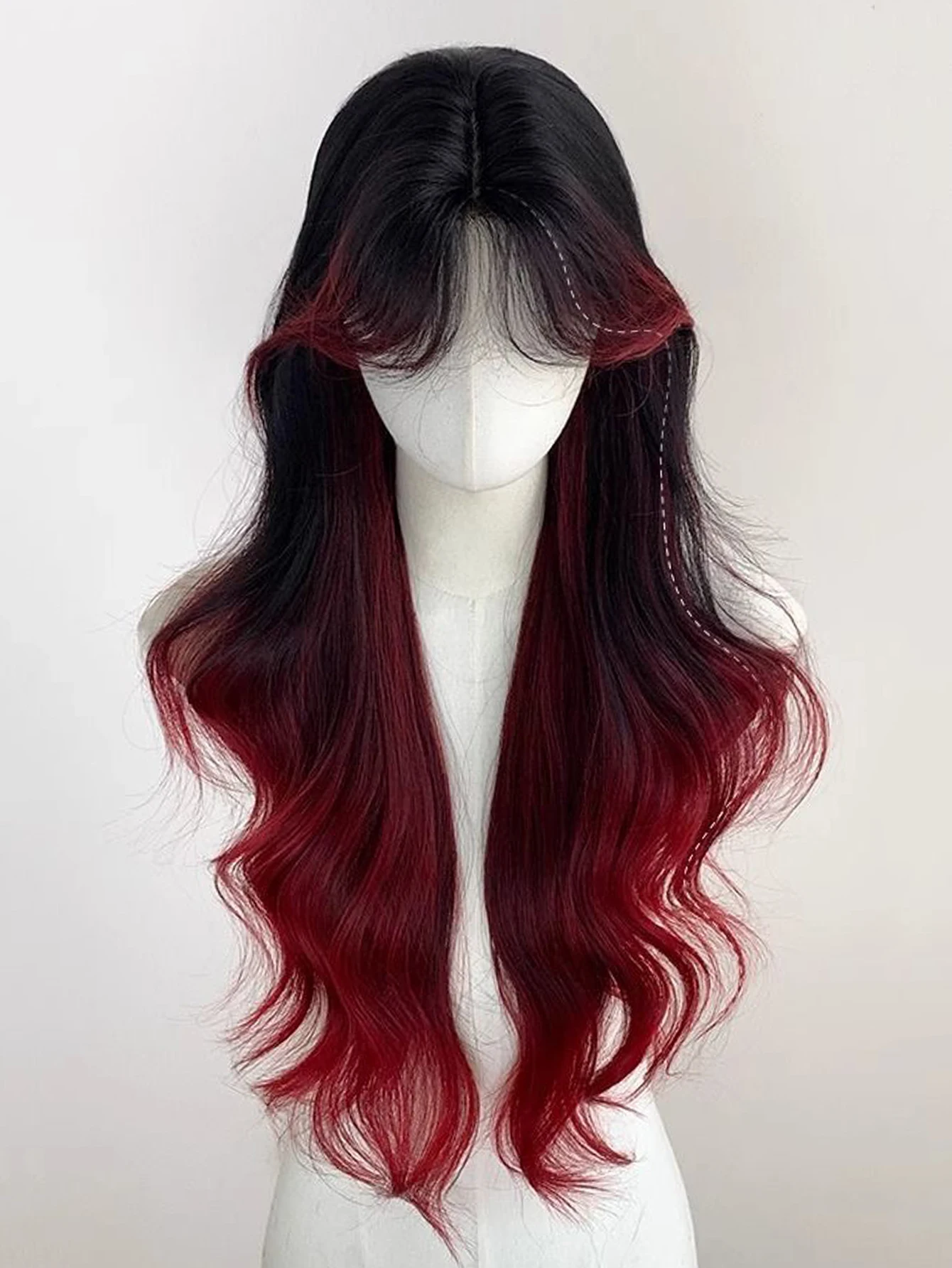 Synthetic Red Black Curly Wavy Lace Front Wig for Daily Cosplay