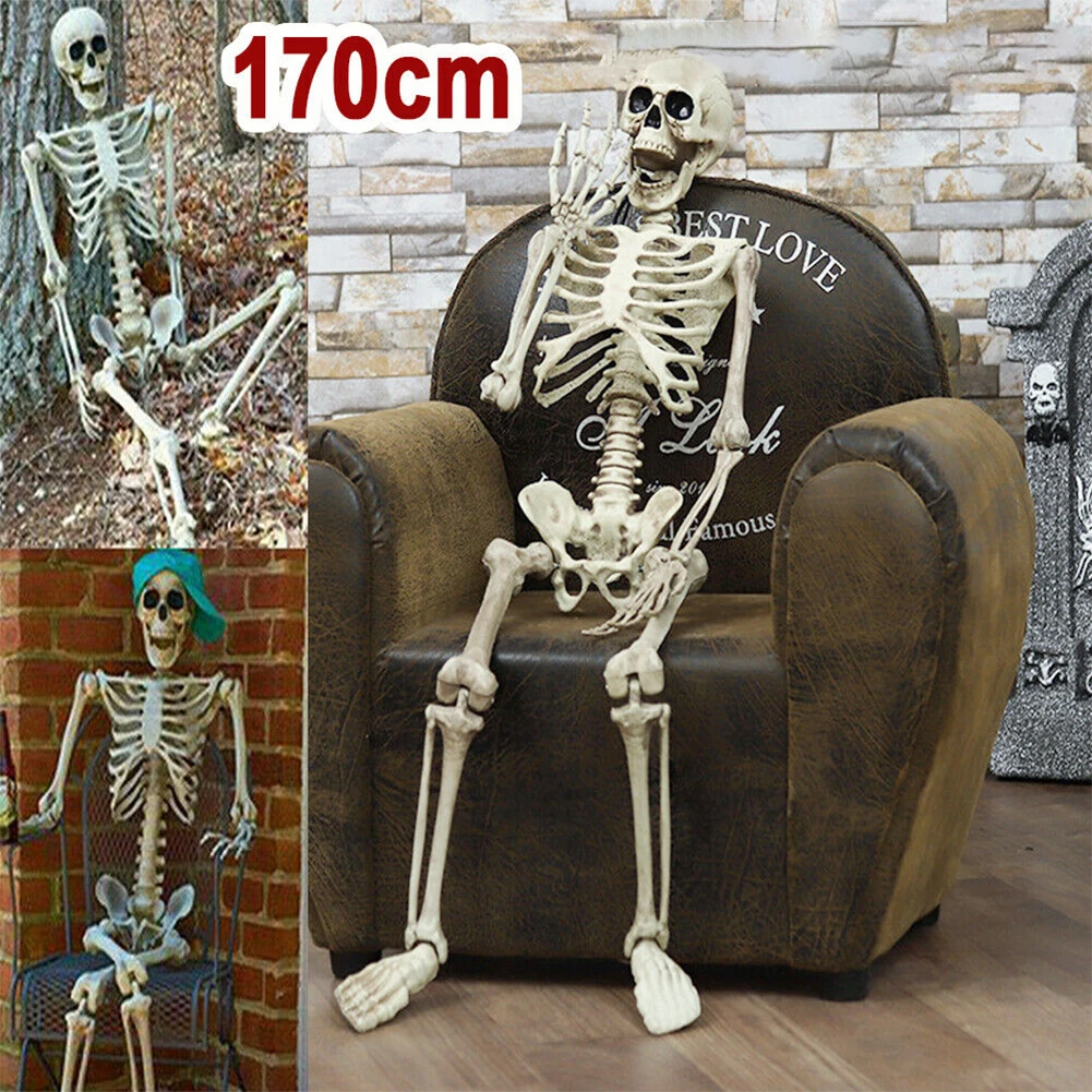 Scheletro a grandezza naturale per Halloween, 180 cm con articolazioni mobili, per decorazioni spaventose per feste di Halloween (1Pc