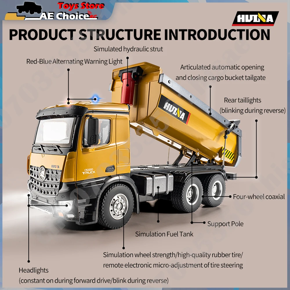 HuiNa 1573 1/14 RC Dump Truck 10-Channel 2.4G Alloy Remote Control Loader Truck  Engineering Vehicle RC Toy Gift for Boy 5