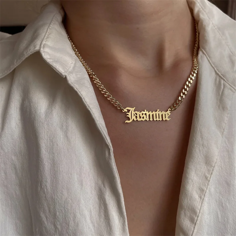 2023 Custom Hiphop Chunky Cuban Chain Name Necklace For Women Personalize Stainless Steel Name Pendant Necklace Jewelry Gifts