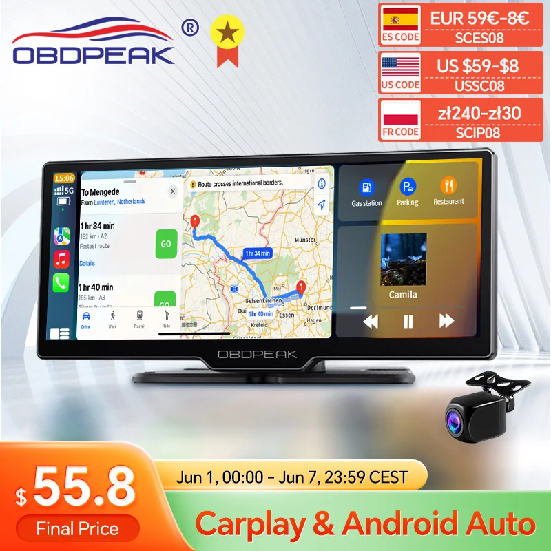 2024 K2 10.26" Dash Cam 4K 2160P Rearview Camera Carplay & Android Auto GPS Navigation with Voice Control Car DVR BT FM Monitor