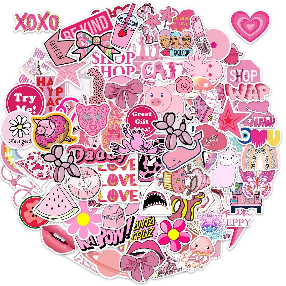 Clerance! 50PCS Preppy Vinyl Sticker Party Supplies Vinyl Waterproof  Sticker Aesthetic Stickers Decor Pink Party Mobile Phone Stickers for  Laptop