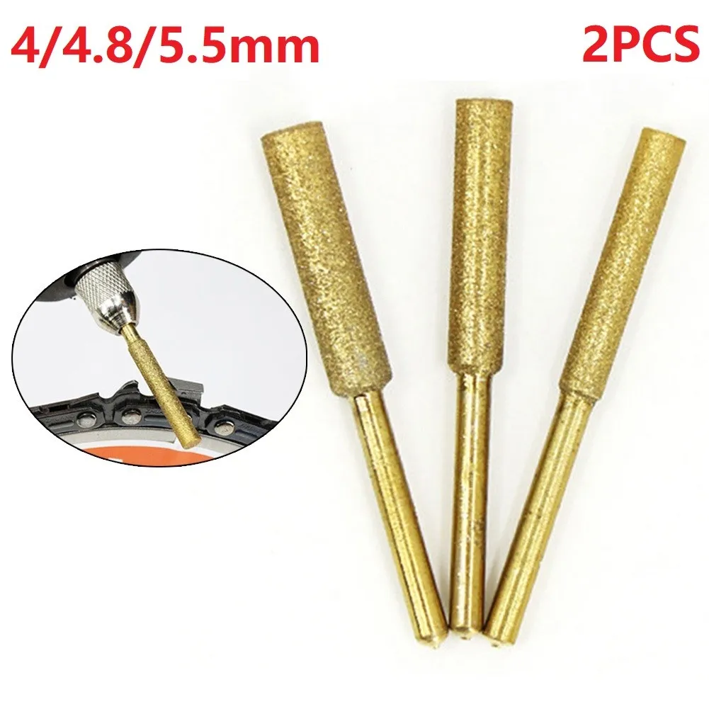 

2 PCS Diamond Coated Cylindrical Burr 4/4.8/5.5mm Chainsaw Sharpener Stone File Chain For Saw Sharpening Carving Grinding