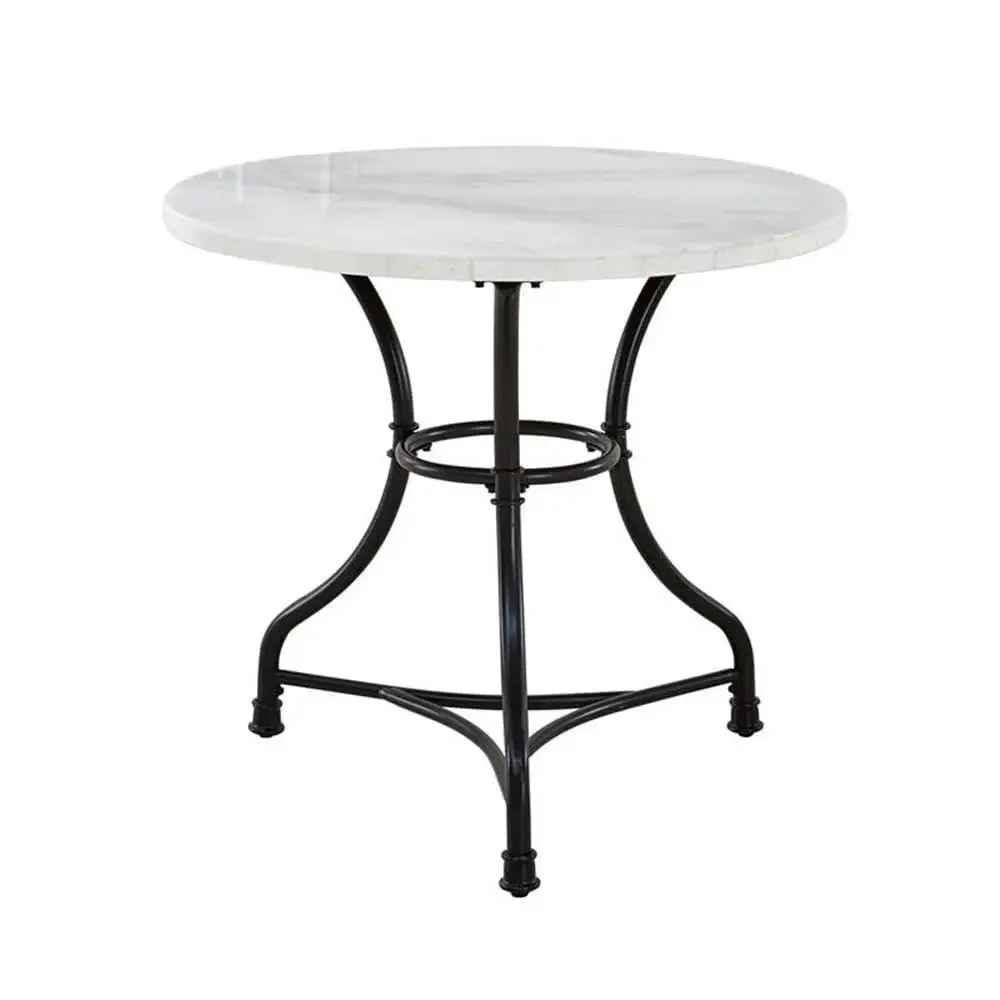Furniture Marble Bistro Table Height Adjustable Round Top Black Iron Base Dining Room Kitchen Small Space Home Decor 4