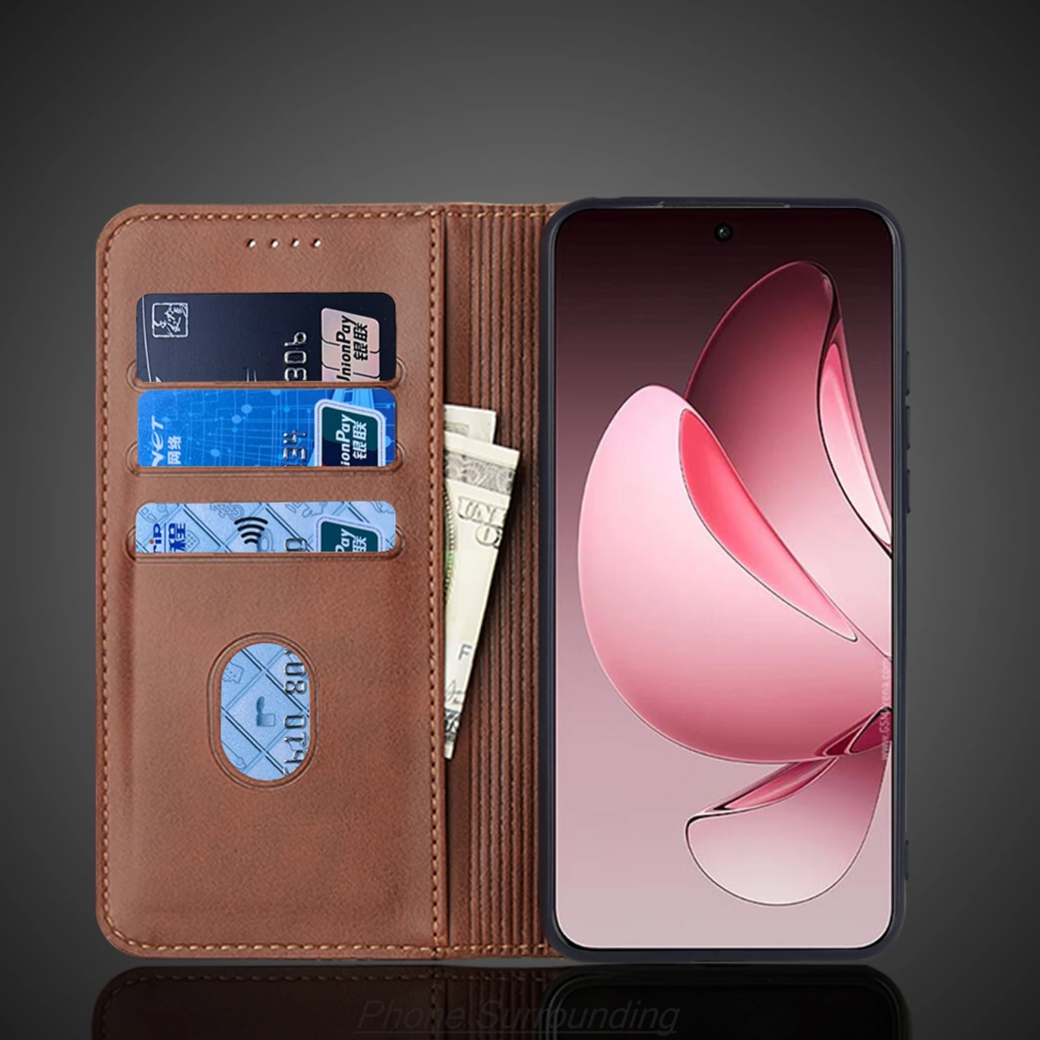 SEAHAI Custodia Portafoglio In Pelle Per OPPO Reno 13 5G Con Slot Carte E Supporto - Cover Magnetica Antiurto Con Chiusura Automatica - Marrone