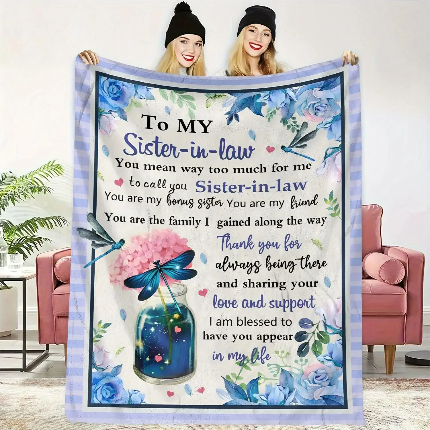 Warm Flower Pattern Letter Blanket Thank You Blanket For Sister-In-Law Special Gift For Sister-In-Law Sofa Bedroom Available 4