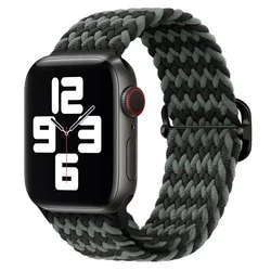Nylon Braided Elastic Solo Loop Wristband for Smartwatch - Durable and Comfortable Strap (W Black Army green)
